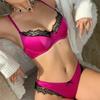 Set de lenjerie de corp pentru femeie, din țesătură de mătase franceză, braletă sexy din dantelă, cupă subțire, set de sutien push up, lenjerie romantică trandafir, pentru femei intime