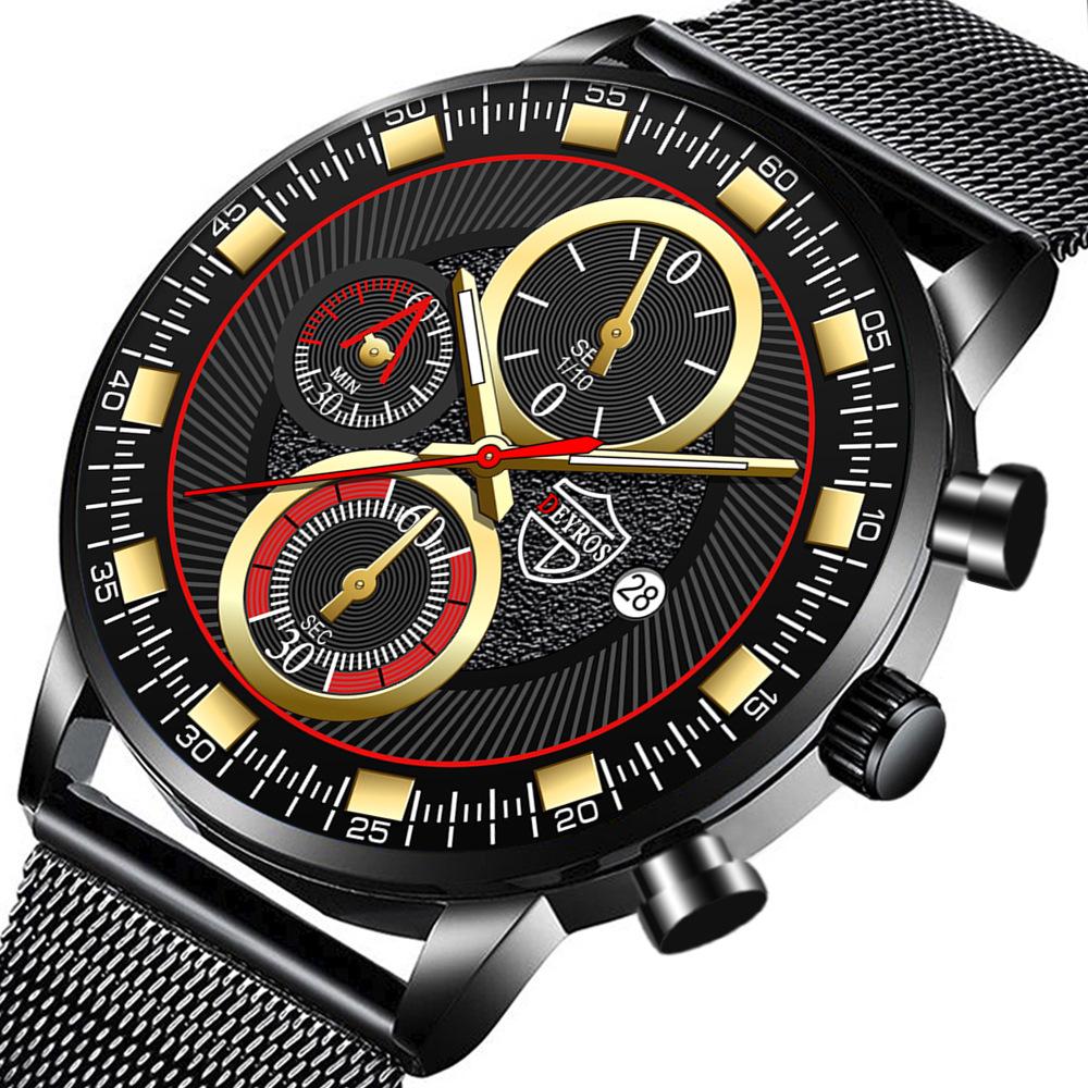 Stainless Steel Mesh Strap Watch Men'S Fashion Calendar Luminous Quartz Watch