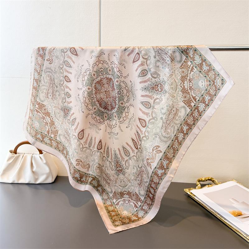 Vintage Paisley Print Shawl Square Scarf for Women Satin Fashion Wraps Neckerchief Female Hair Bands Ribbon Headband Bandana