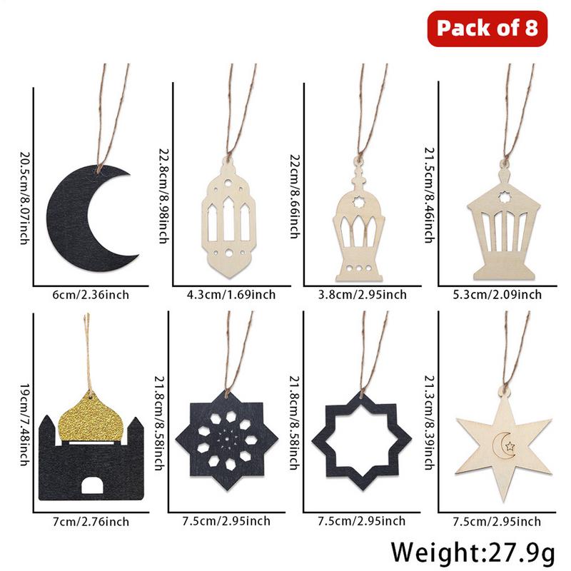 Eid Tree Ornaments Eid Ornaments Wall Decor 8X Holiday Pendant Door Signs Moon Star Castle Window Ornaments Wooden Home Decor