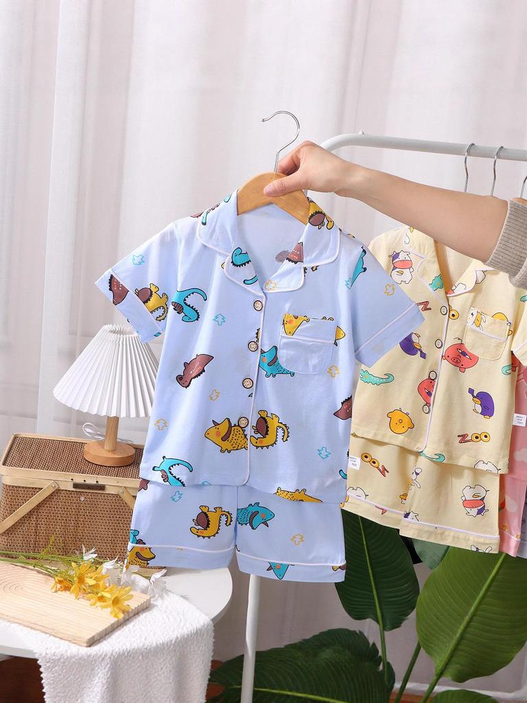 Children's Cotton Pajama Set - Short Sleeve Thin Home Wear for Primary Students