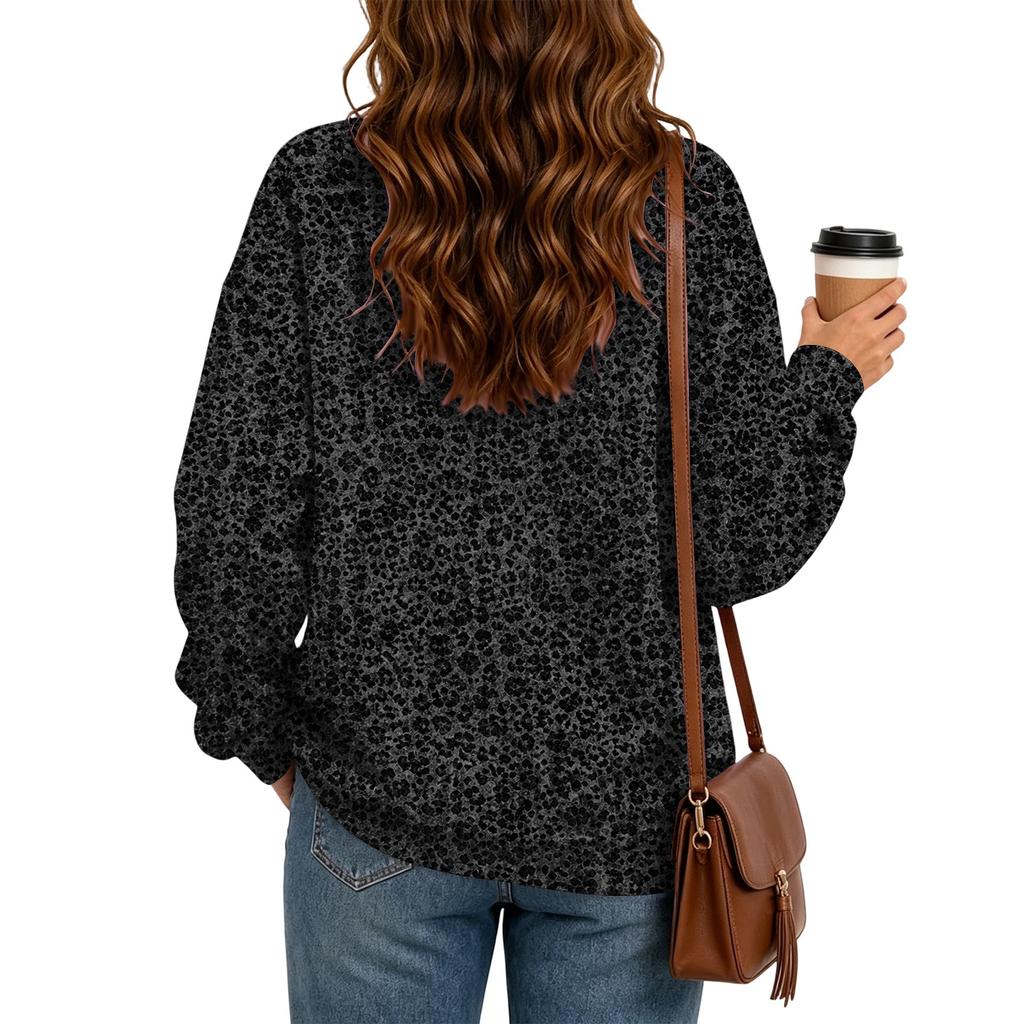 Women's Casual Leopard Print Neck Sweatshirt for Everyday Wear