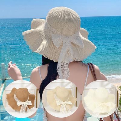 Summer Hats For Women Sun Hat Beach Ladies Fashion Flat Bowknot Panama Lady Casual Sun Hats For Women Straw Hat