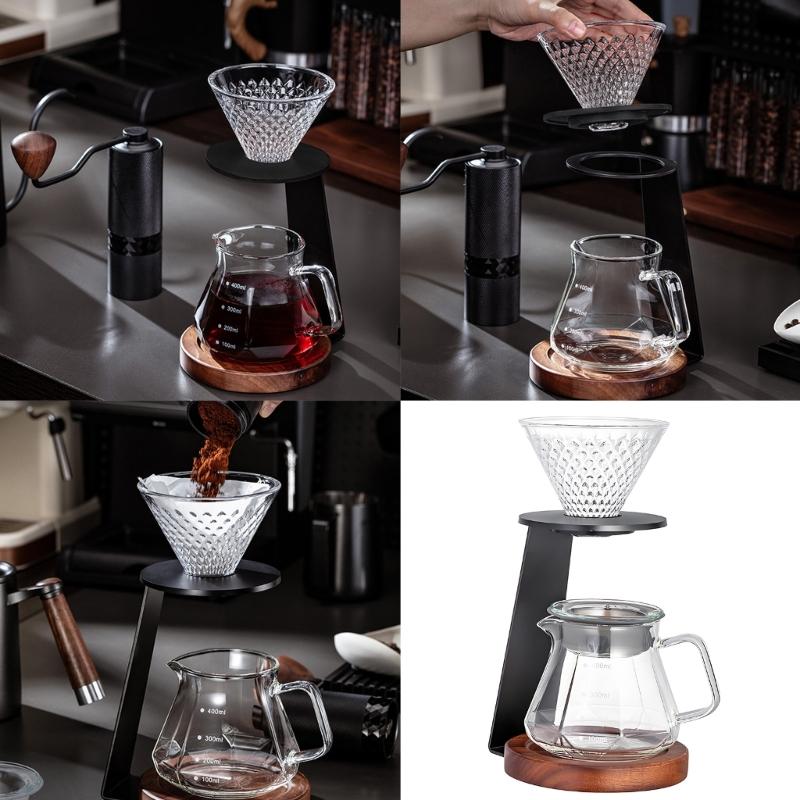 Elegant Pouring Over Coffee Maker With Clear Glass Carafe And Wooden Stand Coffee Dripper Accessories