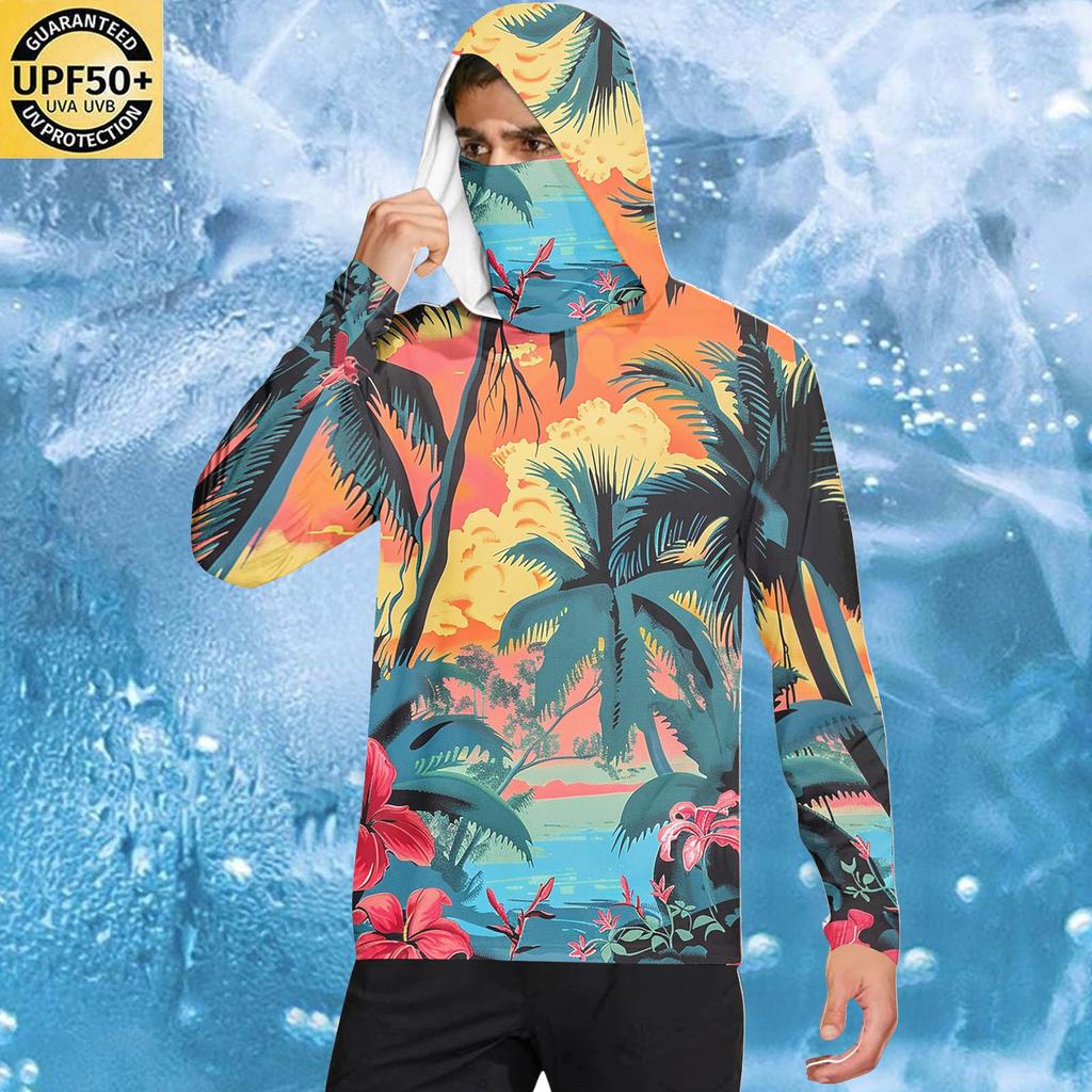 Long Sleeve Hooded Sweatshirt with Tropical Tree and Print Relaxed Fit Pullover for Men and Women Unisex Casual Wear