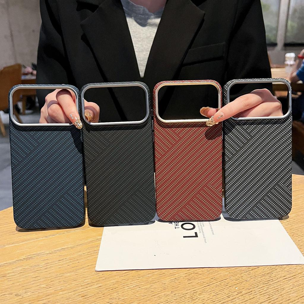 Kevlar Aramid Fiber Magnetic Case For iPhone 17 Pro Max / 17 Pro Shadow Carbon Fiber Wireless Charging Phone Cover