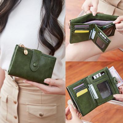 2024 Women's Retro Tri-fold PU Wallet with Double Zipper Coin Purse
