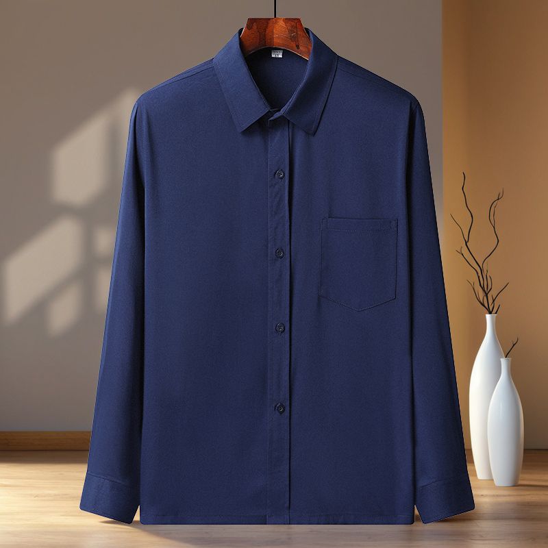 Middle-aged and Elderly Men's Short-sleeved Casual Shirt Summer Loose Ice Silk Button-up Business Shirt Old Man Grandpa Dad Outfit