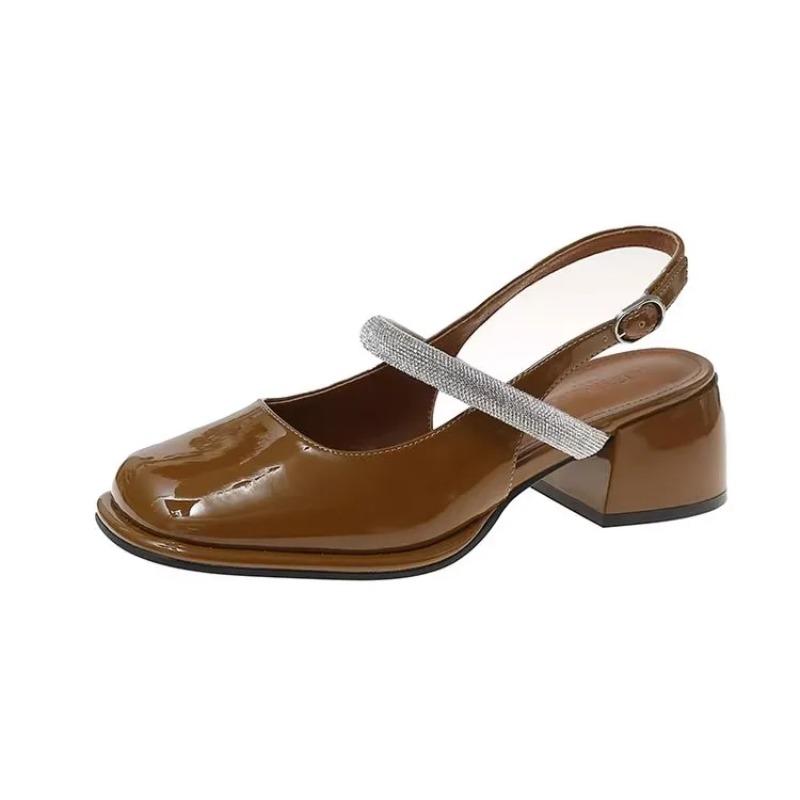 Jane Sandalen Elastikband Schuhe Geschlossene Zehe 2024 Damen Anzug Weiblich Beige Riemchenabsätze Slipper Neu Quadratisch Mode Schwarz