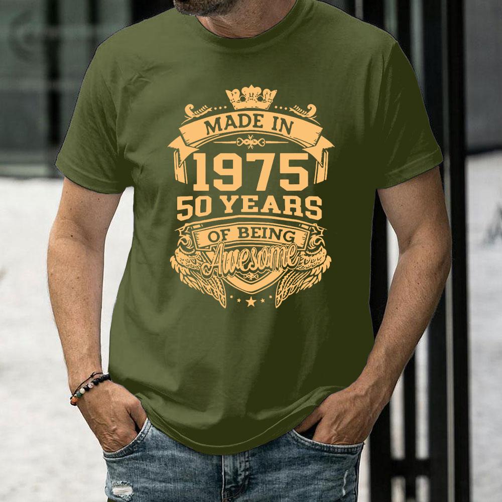 Rolig Tillverkad 1975 50 År av Att Vara Fantastisk Vintage 50-årsfödelsedags T-shirts Män Casual T-shirt Lös Streetwear T-shirt Topp Kläder