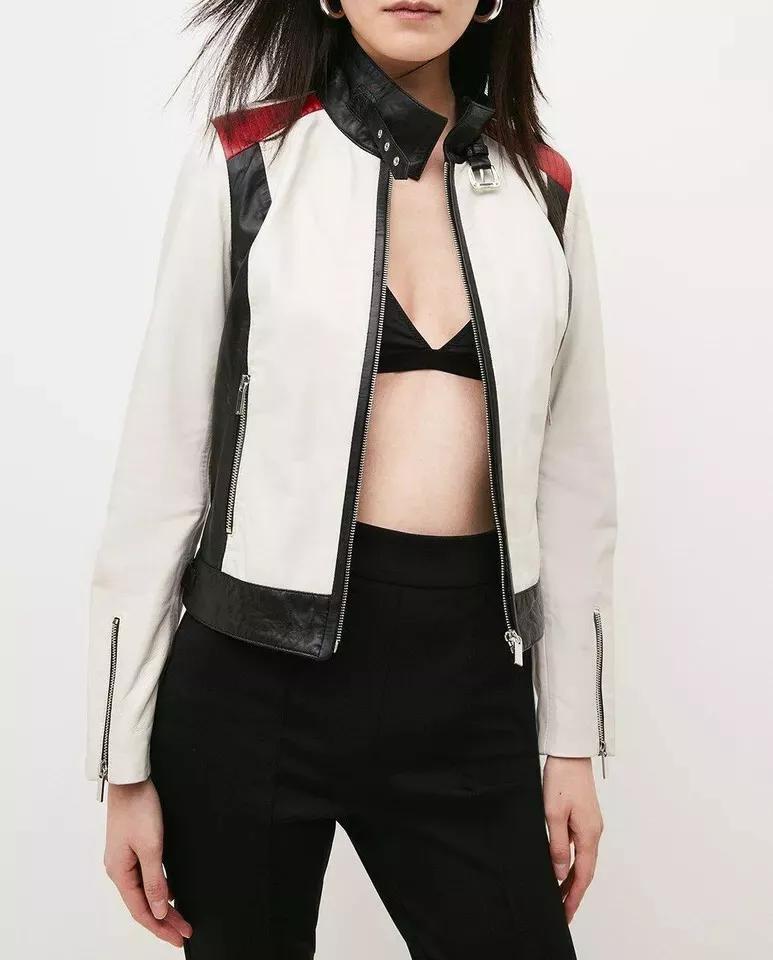 

AL KHALID Стильная женская куртка в байкерском стиле из натуральной мягкой овчины L белый