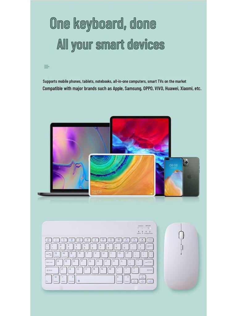 Portable Wireless Bluetooth Keyboard for Tablets, Phones, and Computers - Compact 7 To 10 Inch Size