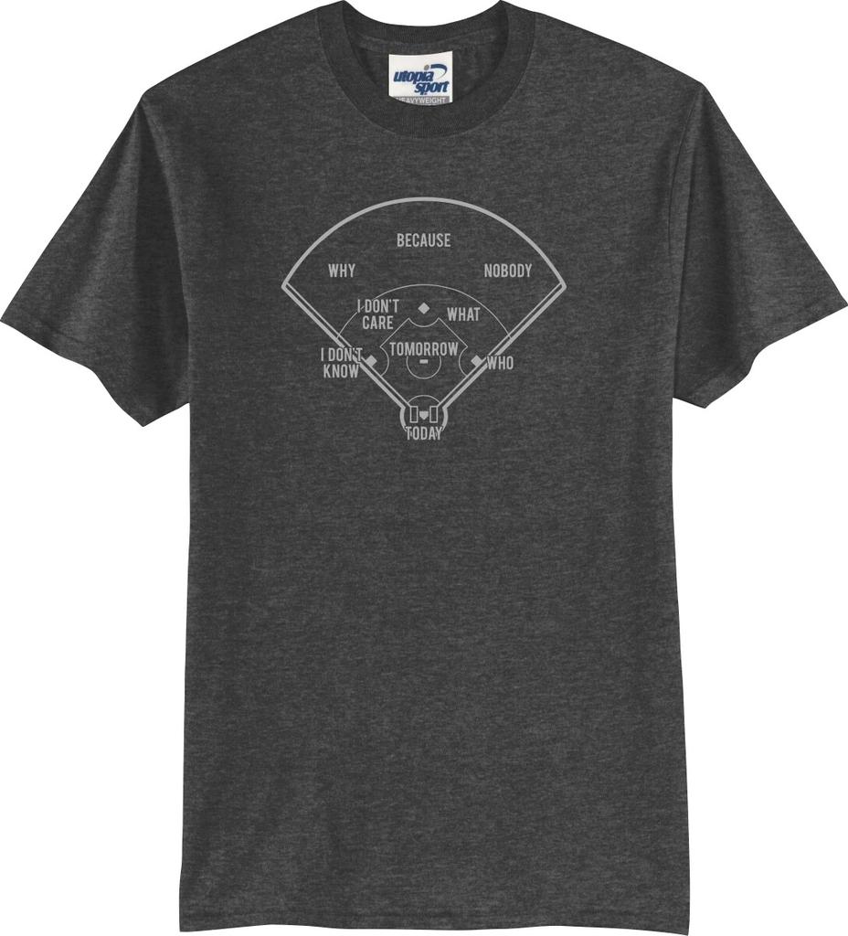 Qui est en première base ? T-shirt unisexe humoristique à motif (S-5X)