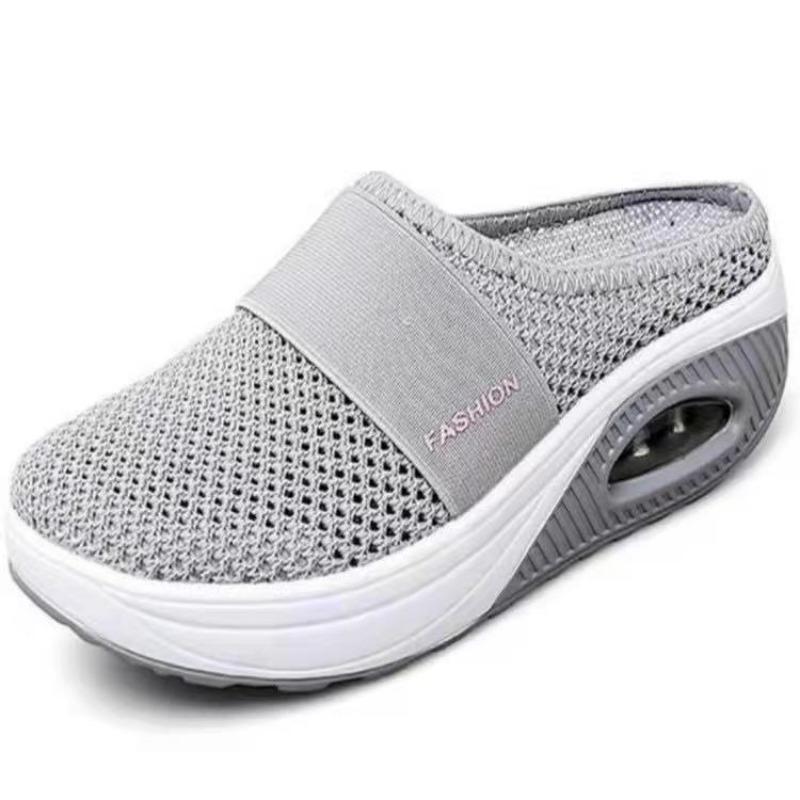 Large size without heel and one pedal, women's lazy thick-soled air cushion hollow mesh casual bag head half drag women's shoes