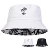 Unisex bucket hat met kokosboomborduurwerk, dubbelzijdig te dragen, visserspet, casual outdoorpet, zonnebrandcrème.