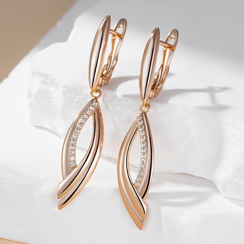Kienl   Rose Gold Color Long Dangle Earring For Women Glossy Natural Zircon Accessories Ethnic Bride Daily Vintage Jewelry