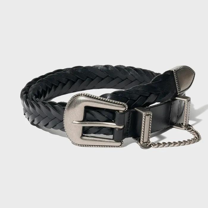 BL026 Chain Weaving Leather Men's & Women's Leather Belt 22mm Black