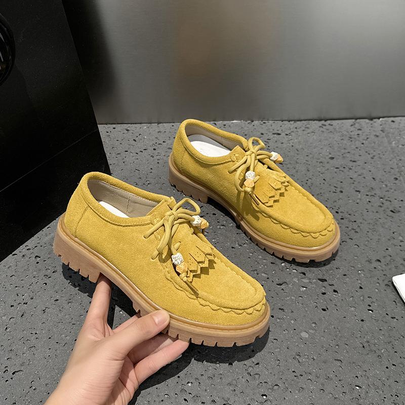 Fashion Moccasins Women Shoes 2025 New Multi-color Women's Lace-up Loafers Non-slip Large-size Thick-soled  Suede Derby Shoes For Women