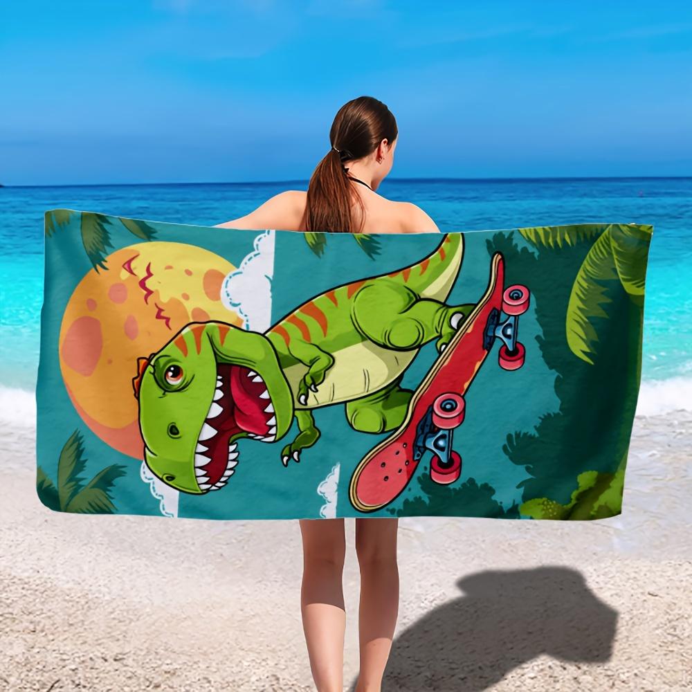 Cute Dinosaur Skateboarding Print Bath Towel - Perfect for Summer Vibes, Ultra Soft and Absorbent, Quick Dry, Stylish Design