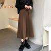 Women Midi Skirt High Waist A-Line Skater Skirt Solid Color Large Hem Commuting Style Office Lady Skirt Workwear