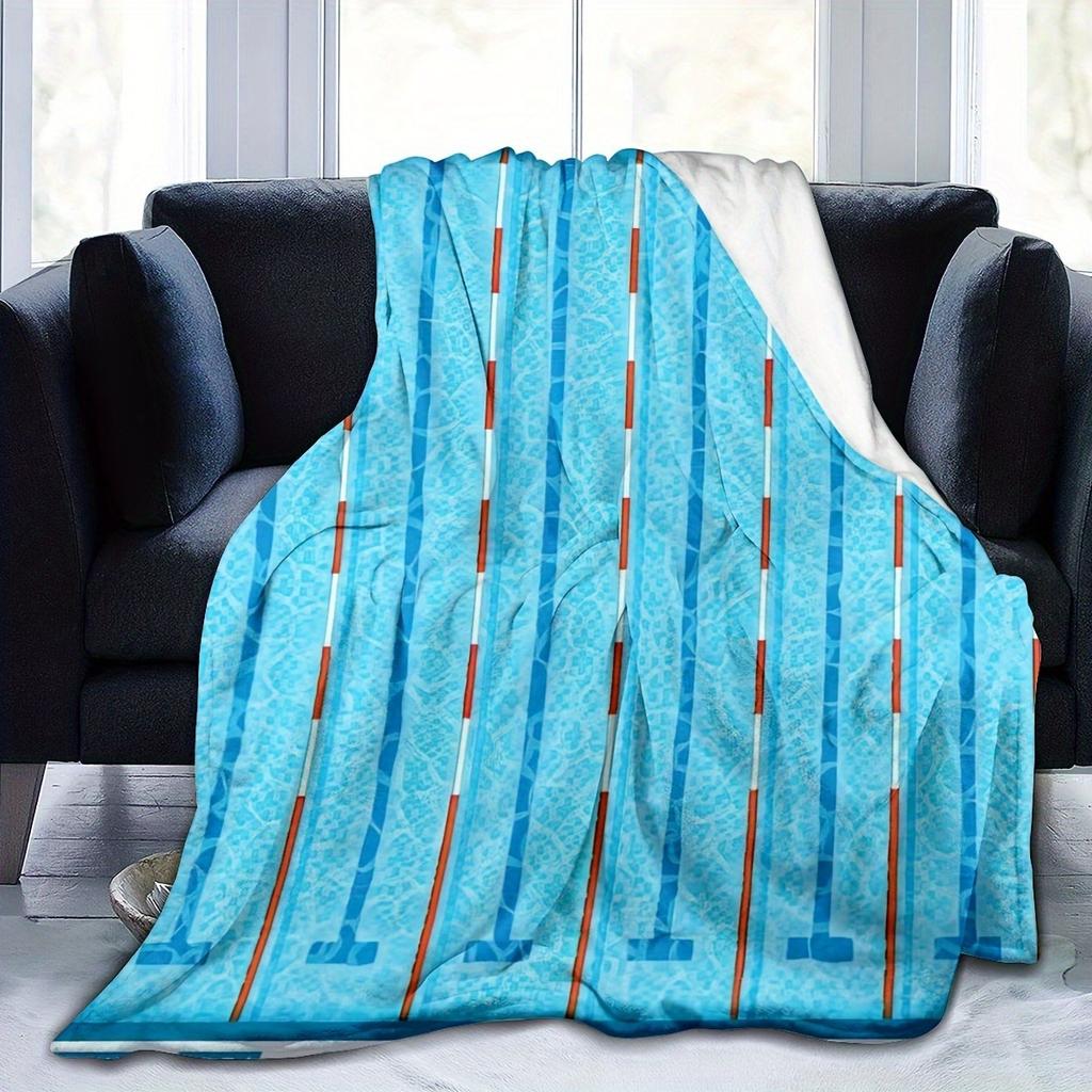 Moderne blaue und weiße geometrische Pool-Print Flanelldecke Ganzjahres-Kuschelige Weiche Überwurfdecke für Sofa Bett Nickerchen Reise Heimdekoration