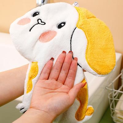 Cartoon Animal Cute Dog Hand Towel Coral Fleece Hanging Thicken Absorbent for Home Kitchen Bathroom Dormitory Quick Dry