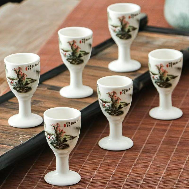6 Stück/Los, Chinesischer Stil Keramik Kleines Weinglas, Sake Glas Für Zuhause, Vintage Spirituosen Weinglas, Mini-Kelch, Kreatives Weinset brown