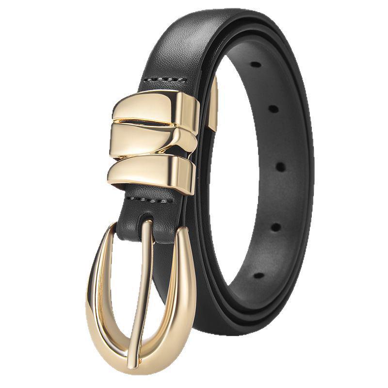 Retro Semicircle Metal-Tipped Leather Waist Belt for Women - Versatile Decorative Cincher for Pants & Skirts