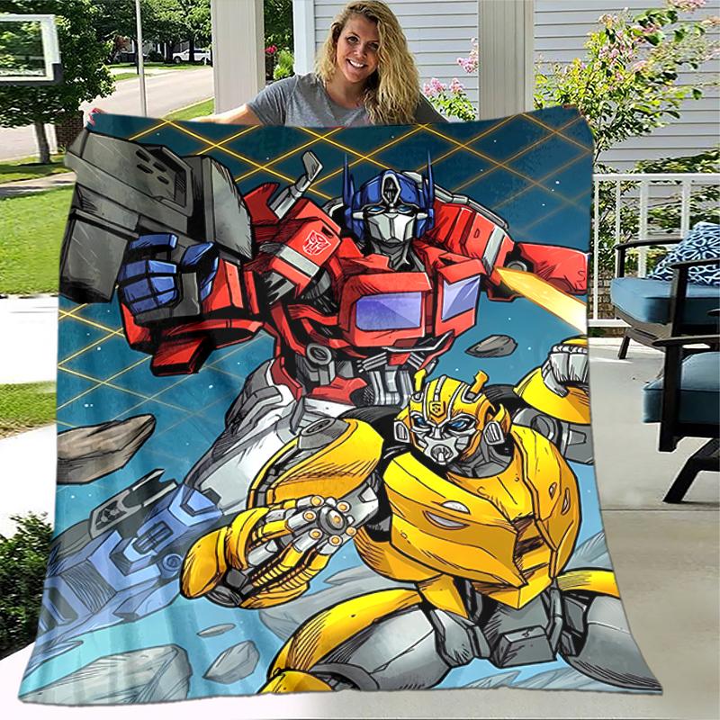 1pc Blanket Bumblebee and Optimus Prime Print Design, Lightweight Blanket for Sofa, Bed- Soft &Warm, Gift for All Seasons like Christmas, Halloween