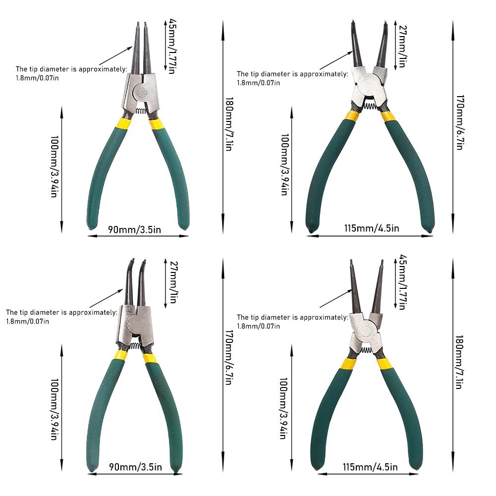Snap-ring Pliers Set 7 Inch Ergonomic Non-Slip Comfort Grip Industrial Equipment Assembly