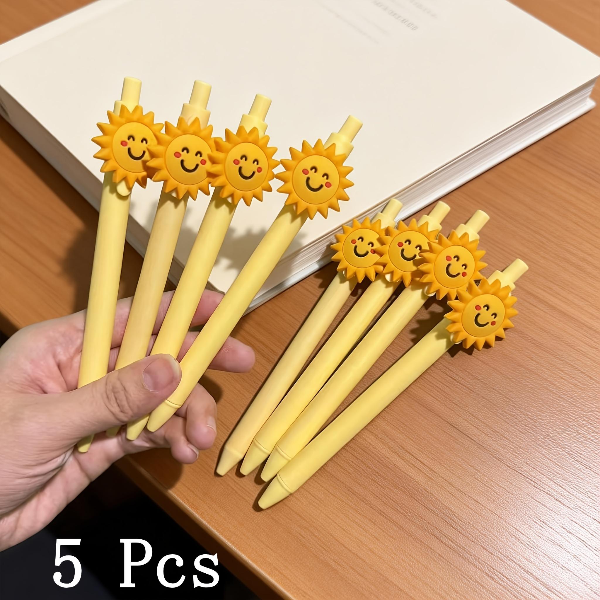 

Sunflower-shaped Ballpoint Pen, Cute Smiling Face Fountain Pen, Dedicated Pen for Exam Review and Practice, Office Supplies 5pcs жёлтый