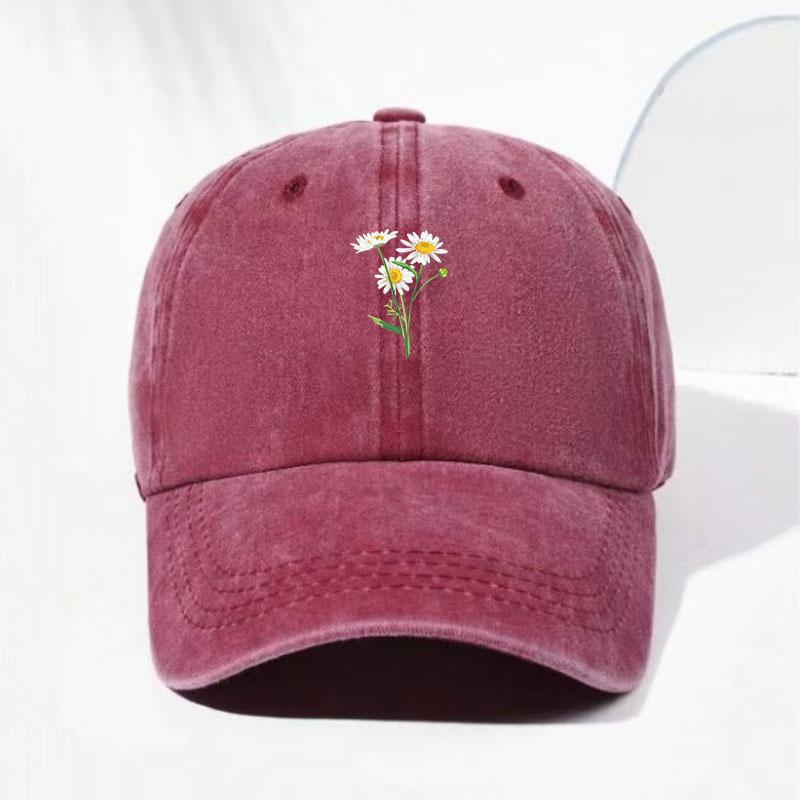 Embroidery Flowers Baseball Cap Washed Cotton Vintage Dad Hat Fashion Streetwear Hip Hop Urban Street Style Adjustable Unisex Casual Summer Cap