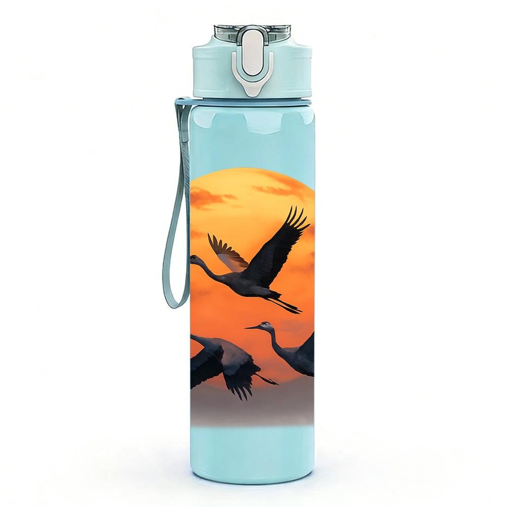1PC Sunset Flying Eagle Pattern 750ml Color Plastic Sports Water Bottle Leakproof Flip Straw Lid Suitable for Sports Office Home Use