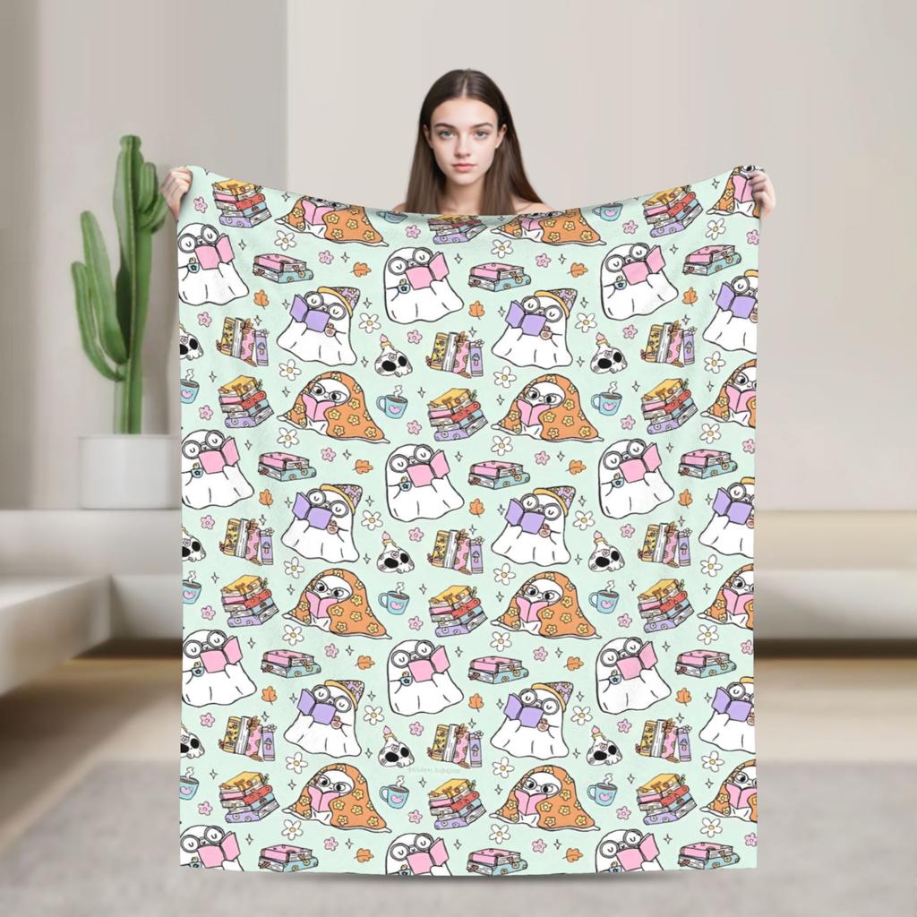 Ghost Reading Blanket Quality Warm Soft 2025 New Halloween Throw Blanket Winter Kid Adult Couch Chair Sofa Bed Fashion Bedspread