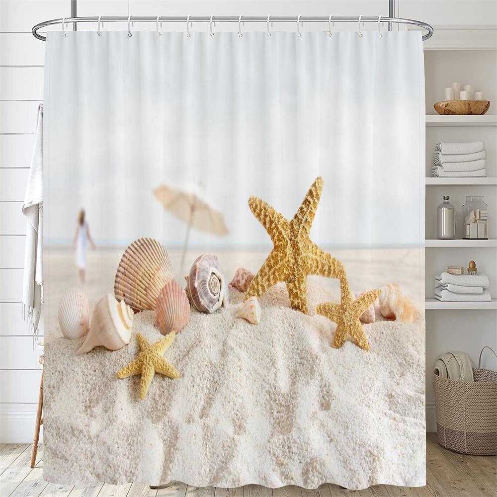 3d Beach Scenery Shower Curtains Sea Ocean Mediterranean Bathroom Curtain Waterproof Cloth Decoration 180*240cm Bath Curtain
