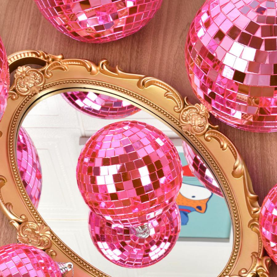 6/12pcs Mini Disco Ball Ornaments Reflective Glass Pink Baubles for Mardi Gras Disco Party Decor Sparkling Christmas Tree Gift