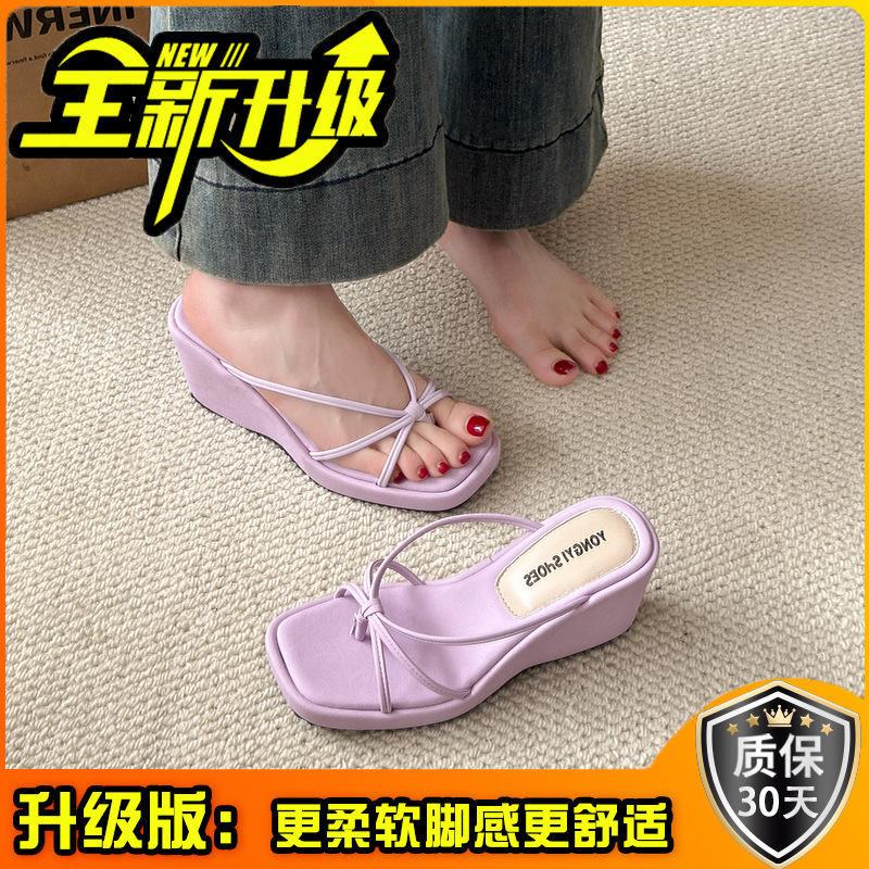 Neformální pantofle na klínku, letní plochá podrážka, jednoslovný design, mašle, platformové sandály, dámská obuv, letní nošení, módní, všestranné