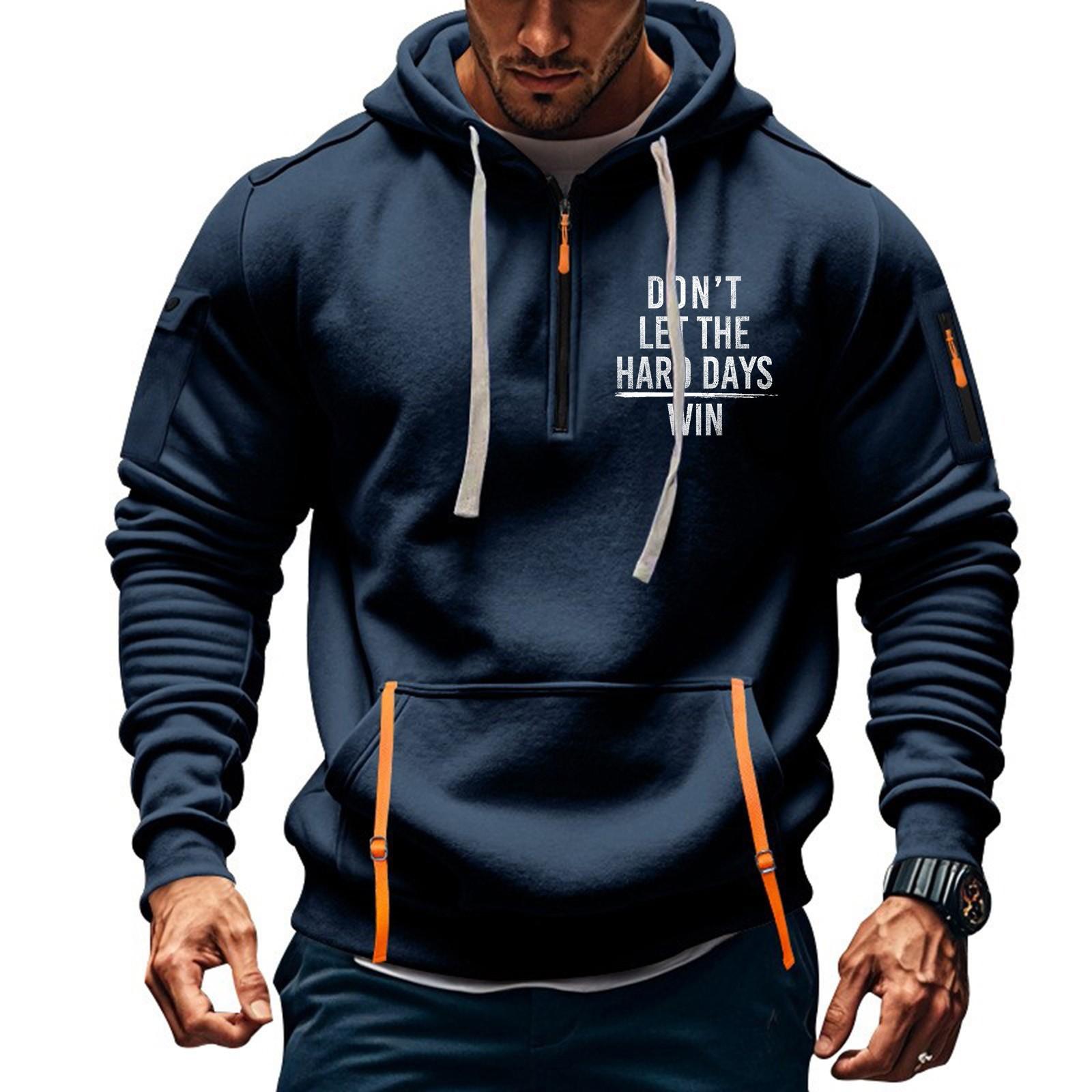 

Мужская толстовка с капюшоном с принтом, кардиган на молнии с карманом на рукаве, мужская спортивная повседневная толстовка большого размера L тёмно-синий