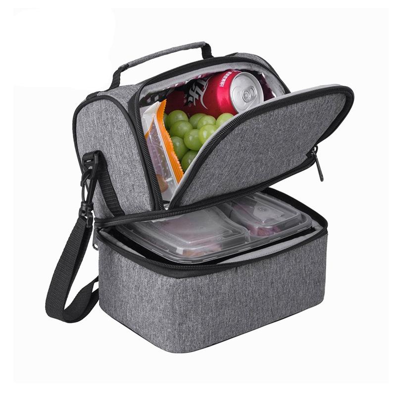 Borsa da picnic portatile a doppio strato Borsa da pranzo con isolamento termico per frigorifero Borse per alimenti Bento Contenitore da campeggio Dispositivo di raffreddamento per bevande