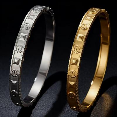 Elegante Bracciale Romano a Doppio Strato in Acciaio Titanio per Donna, Intarsiato con Diamanti, Gioiello Inalterabile