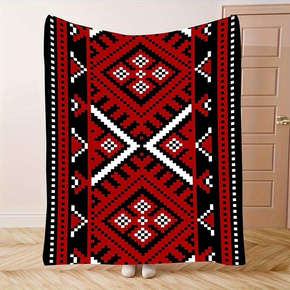 Classic Red & Black Geometric Flannel Blanket - Soft Warm | Holiday Multi-Scene Decor & Family/Friends Gift 75X95CM