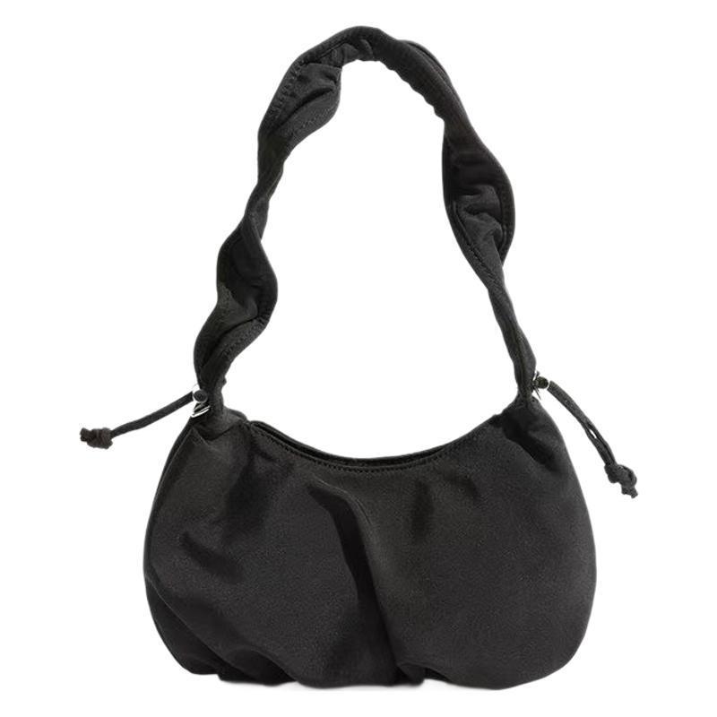 

Fashion Elegant Cloud Bag Pure-color Versatile Messenger Bags Niche Design Drawstring Pleated Bag High-quality Nylon Casual Bags 25x4x15cm чёрный