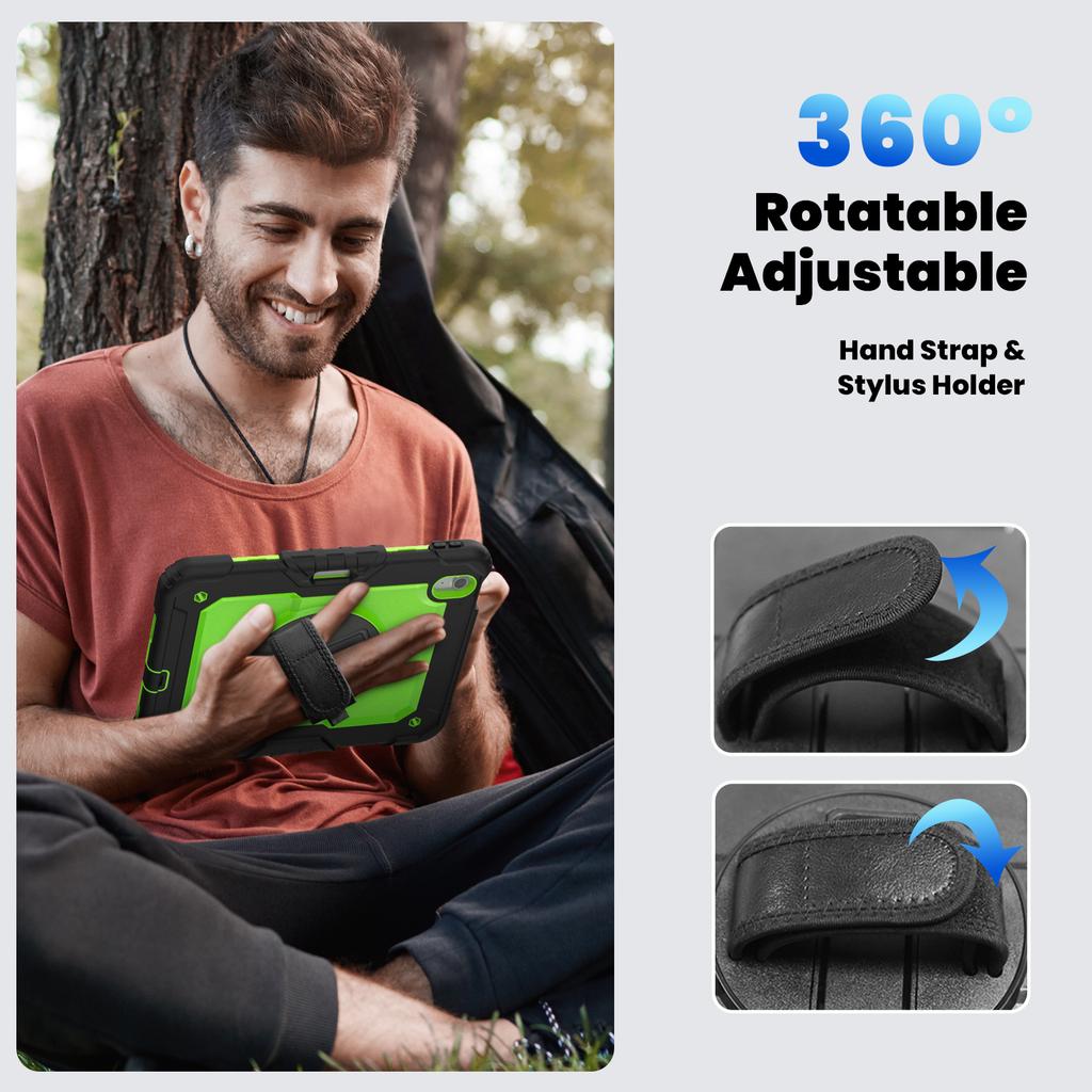 for iPad Air 11 M2 A2902 2026 , Military Grade Shockproof Protector Silicone Cover Pencil Holder+Handle Shoulder Strap