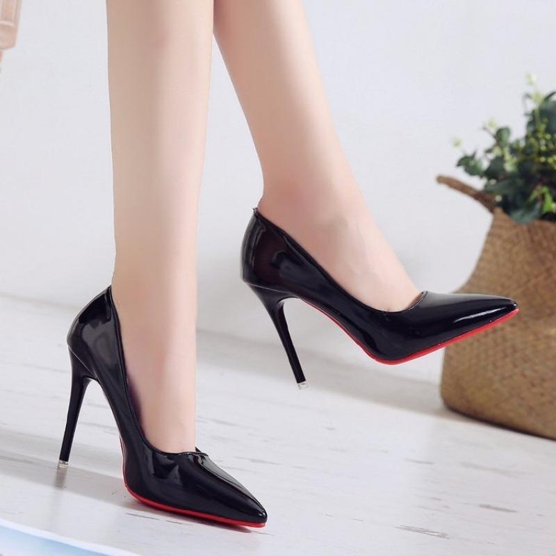 Temperament shallow mouth fashion high heels women's autumn new red sole pointed professional single shoes women's large size 4344 heels