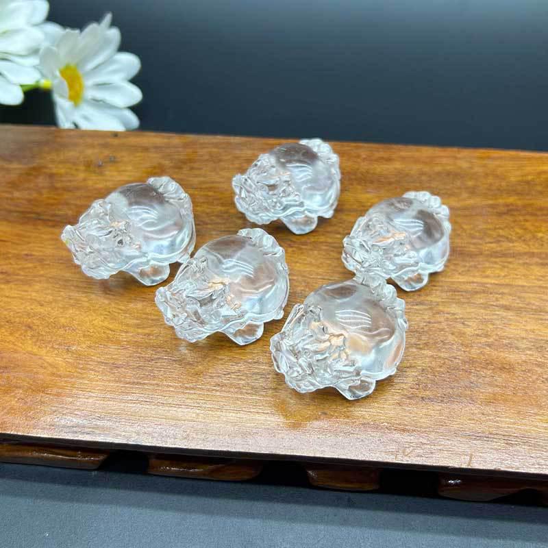 Natural High-Purity White Crystal Dragon Turtle Carved Pendant & Sweater Chain Ornament