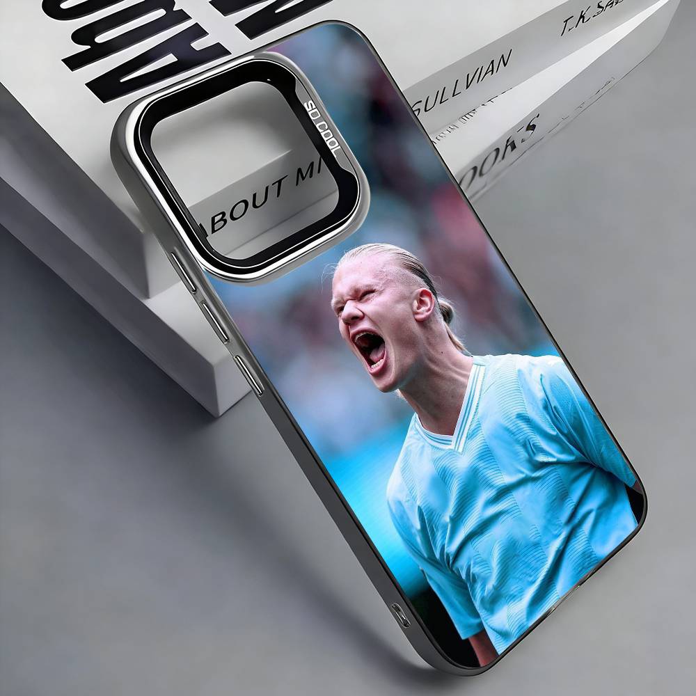 

Football E-Erling H-Haaland Colorful Silver Back Phone Case For IPhone 17 16 15 14 13 12 11 Plus Pro Max Plus iPhone16e