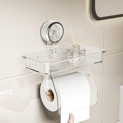 Wall Mounted Suction Cup Tissue Holder Punch-free Toilet Paper Holder Bathroom Storage Rack  Office