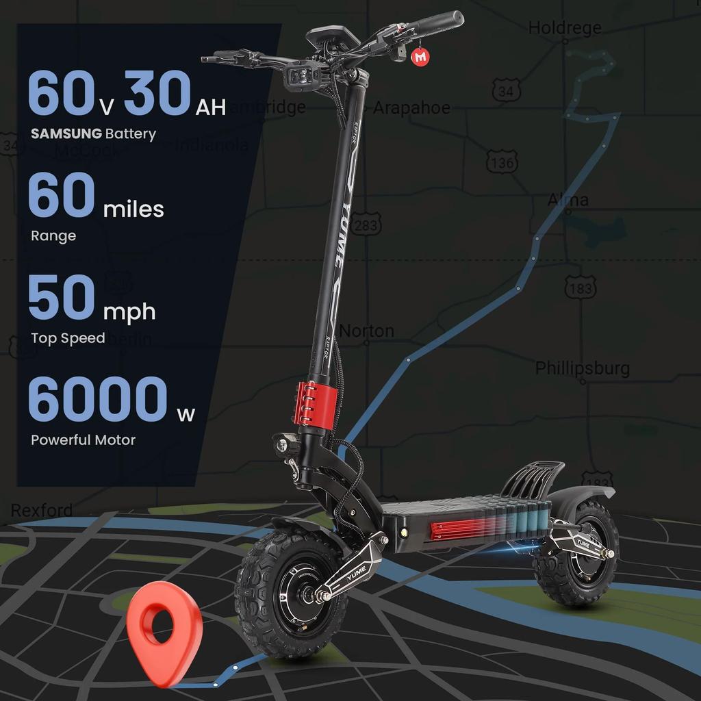 YUME Raptor Electric Scooter 6000W Motor 60V Electric Scooter 11 Inch Tires Max Speed 80km/h Max Range 96KM Electric Scooter