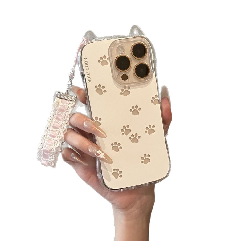 Full screen cat paw print suitable for iPhone17 mobile phone case Air cat ears Apple 16Pro cute 15 women 14 soft case