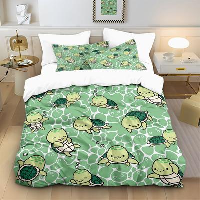 Cute Turtle Print Duvet Cover Set and Pillowcases75*50cm, Marine Animals Cartoon Bedding Set Twin Full Size Home Bedroom Decor
